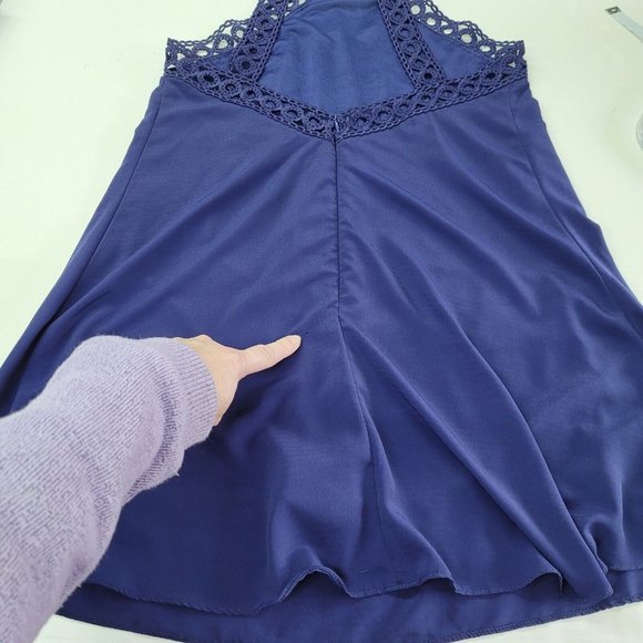 Lulus Dress‎ Womens S Any Sway Shape Or Form Crochet Lace Halter Dress Blue Flaw - Picture 15 of 16